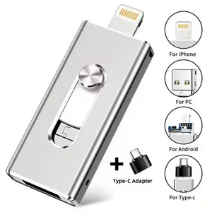 3 in 1 Flash Pen Drive for iPhone, 1 Count High Speed USB 3.0 Memory Stick, Thumb Drive for iPad, Android Phones, PC and More Devices
