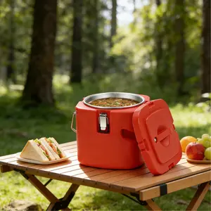 CNCEST 2.5 Gallon Insulated Soup Container, 304 Stainless Steel Hot Food Carrier with Handle 6 Hours Hot/Cold Thermos for Parties, Camping, Picnics & Catering