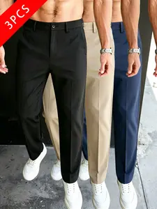 3-pack men’s business casual suit trousers, slim fit that flatters the figure, half elastic waistband, slightly stretchy fabric, summervibes