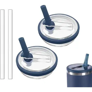 2 Pack 30 oz Tumbler Flip Straw Lid Replacement Compatible for  Quencher, Leak Proof Lid Replacement for 30 OZ  H2.0 FlowState Tumbler,Spill Proof Splash  (Dark Blue)