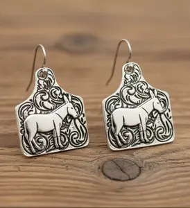 Western Style Cattle Tag Mule / Donkey Etched Earrings