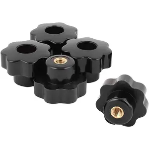 5pcs M6 X 32 mm 7 Lobes Female Threaded Through Hole Black Set-Up Knob Grip