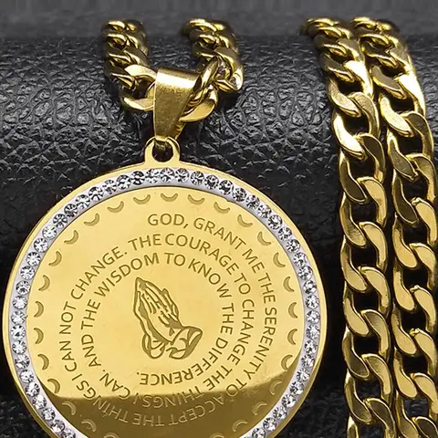 Hip Hop Men's Necklace, Stainless Steel Religious Male Necklaces, Cuban Link Design Chain, Fashion Jewelry Accessories for Men As Gift