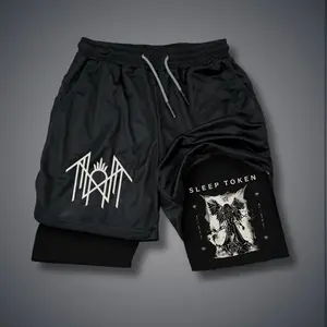 Sleep Token Merch Summer Unisex Black Shorts with Elastic Waistband & Drawcord Double-Layer Comfortable Breathable Quick-Drying Sports Shorts
