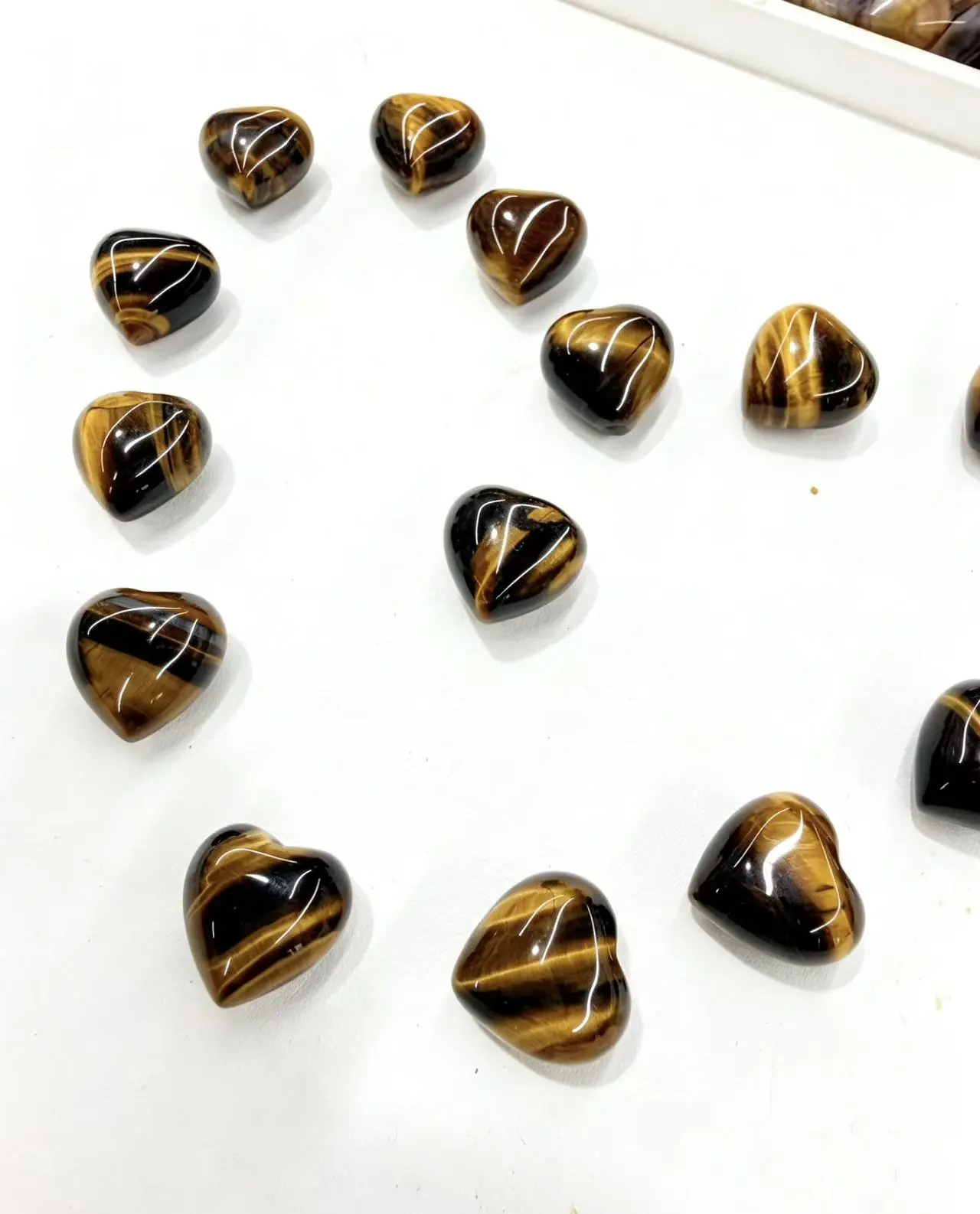 5pc Natural Yellow Tiger's Eye Heart Shaped Stones, Polished Gemstone Carvings for Love, Luck, and Energy Healing