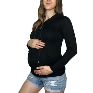 MISS POPULAR Womens Maternity Hoodie Ruched Side Long Sleeve Front Pocket Cozy Pregnancy Layering Sweatshirt