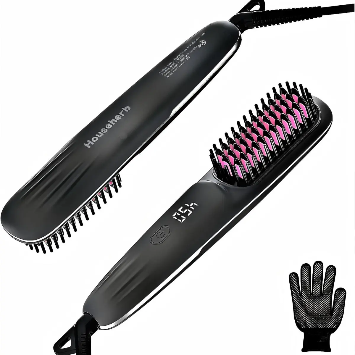 Women's Adjustable Lightweight 2-in-1 Hot Comb & Hair Straightener Brush - 9 Temperature Settings Up to 450℉, Frizz-Free Flawless Smooth Hair - Ideal for Home, Travel (Grey)
