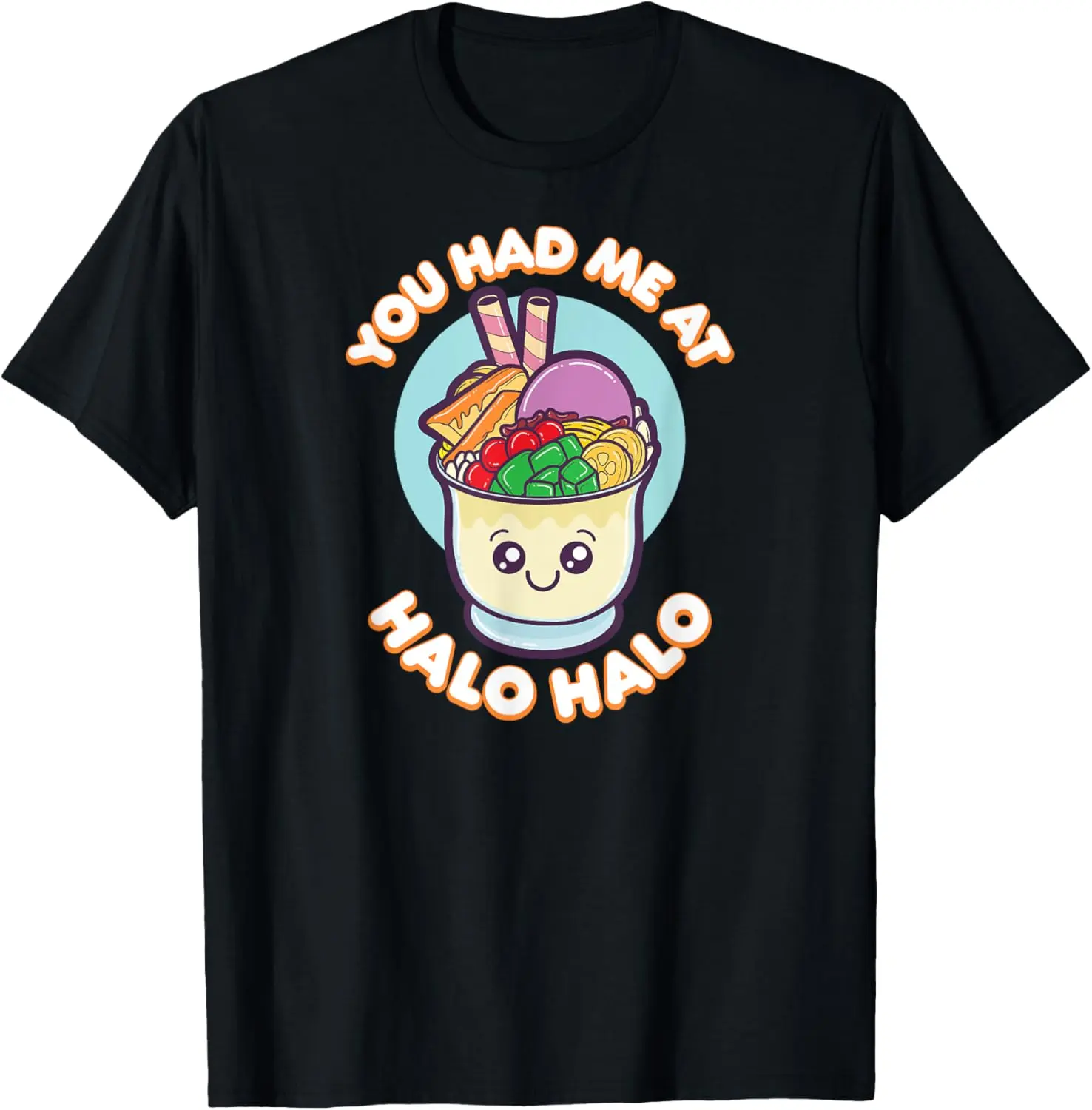 Lady's Vintage Casual Everyday Round Neck Top - 100% Cotton Women's Short Sleeve Streetwear T-Shirt with Funny "You Had Me At Halo Halo" Filipino Food Print