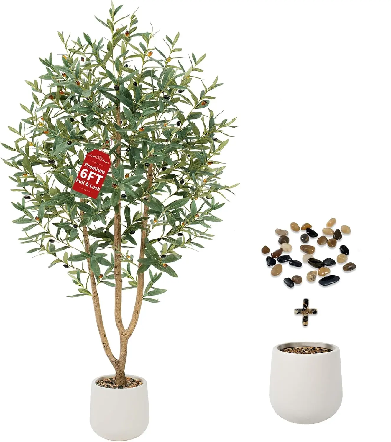 6ft/7ft Artificial Olive Tree - Realistic Lifelike Leaves, Sturdy Base, Maintenance-Free Dry Plant for Minimalist Modern Home Office, Room, Entryway, Farmhouse Decorative Tropical Trending Artificial Plants