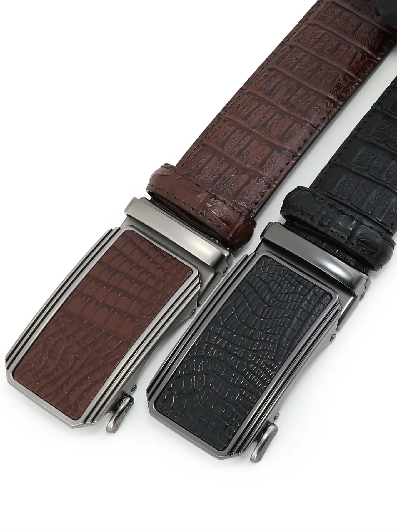 New Quality Cowhide Genuine Leather Crocodile Pattern Belt, Business Casual Men's Automatic Buckle Leather Belt, Simple Fashion High-End Male Waistband, Textured Belt