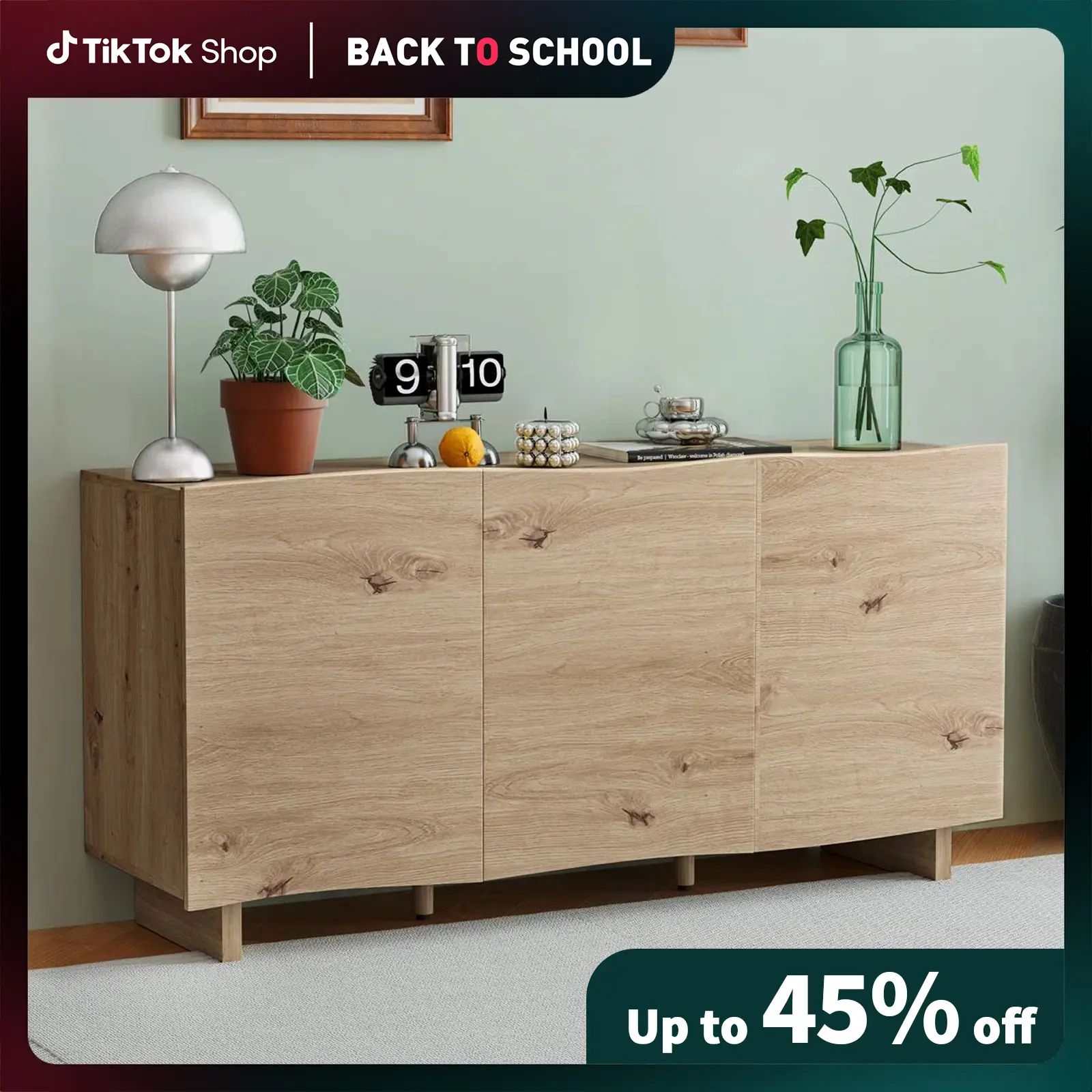 [Back to School]  EBELLO 55.1'' Buffet Cabinet with Storage, Modern Wave Credenza Decor Sideboard with Adjustable Shelves for Kitchen, Living Room, Entryway