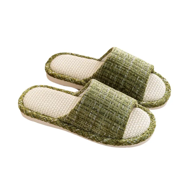 Unisex Cotton Linen House Slippers, Open-Toe Slip-On Shoe with a Comfortable Breathable Design and Non-Slip Sole, Casual