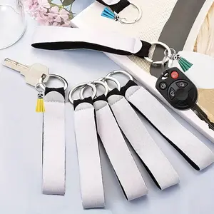 4Pieces Of Sublimated Blank Diving Material Keychain, White Wristband, Self Printing Wristband, Hanging Rope, Tassel For DIY Keychain Wristlet Findings