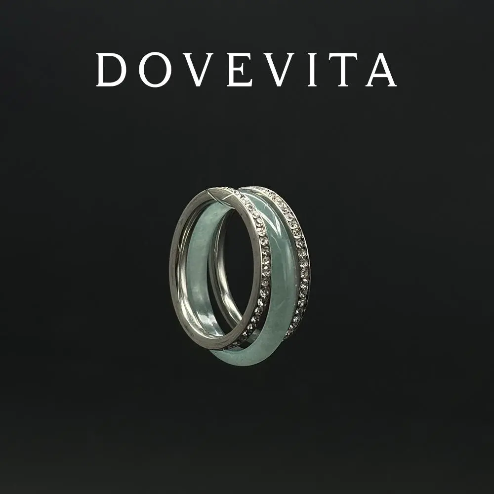 Skinny Jade Ring + 2 Zirconia Ring - Green Crystal Stacking Ring - Natural Gemstone Ring - Boho Jewelry - Gift for Her DOVEVITA JRCLQF