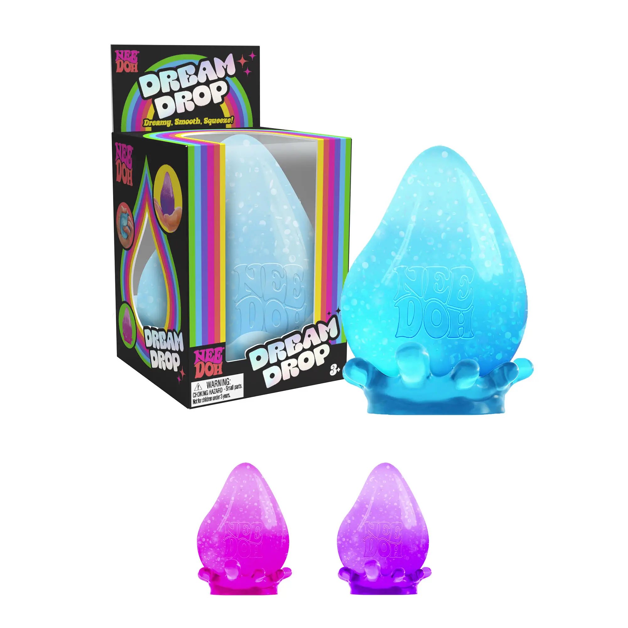 NeeDoh Dream Drop – Raindrop Sensory Toy with Dreamy Smooth Squeeze, Sparkle Filling, 3 Assorted Colors (One Random Color)
