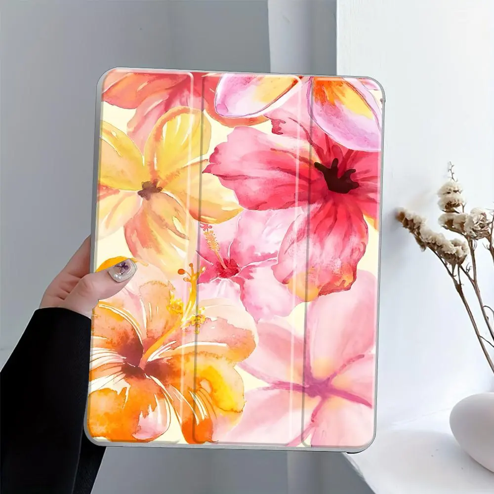 Floral Pattern Tablet Case with Pencil Holder, Trifold Stand Protective Cover, Auto Wake/Sleep Tablet Protective Cover Compatible with iPad, Smart Tablet Accessories