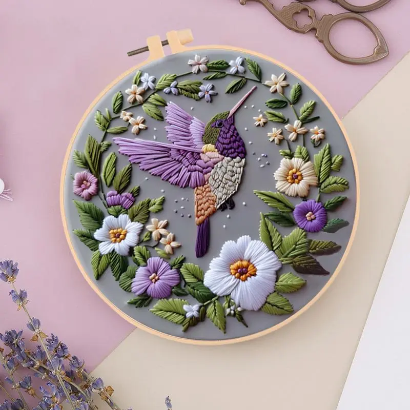 Bird & Wreath Pattern DIY Embroidery Craft Kit, 1 Set Embroidery with Hoop Suture Practice Kit for Adults, Handmade Unfinished Products Gifts, Embroidering Design, Embroidery Design Set