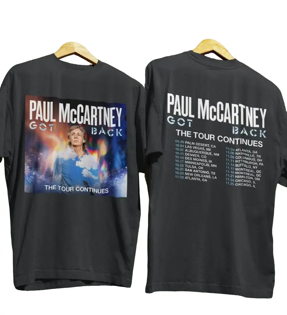 Paul McCartney Got Back Tour 2025 T-Shirt, Front and Back Print with Concert Dates, Vintage Style Classic Rock Legend Merch, Music Concert Tour Souvenir, Crew Neck T-Shirt, Short Sleeve, Unisex Vintage Top.