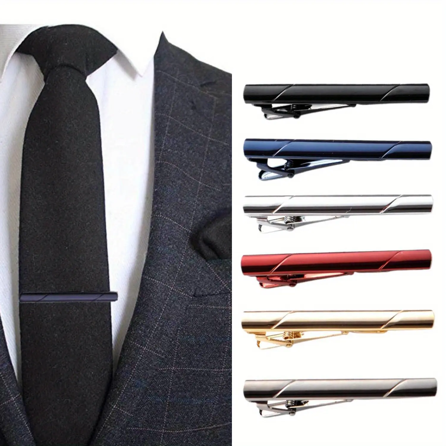 6PCS Business Tie Pin Clips Tie Clips for Men, Minimalist Tie Bar Clip Set for Regular Ties Necktie Wedding