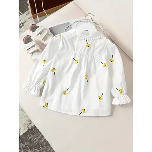 Charming Embroidered Floral Long-Sleeve Shirt for Girls, Perfect for Spring/Fall, Floral Print Blouse, Youngsters's Casual, Versatile