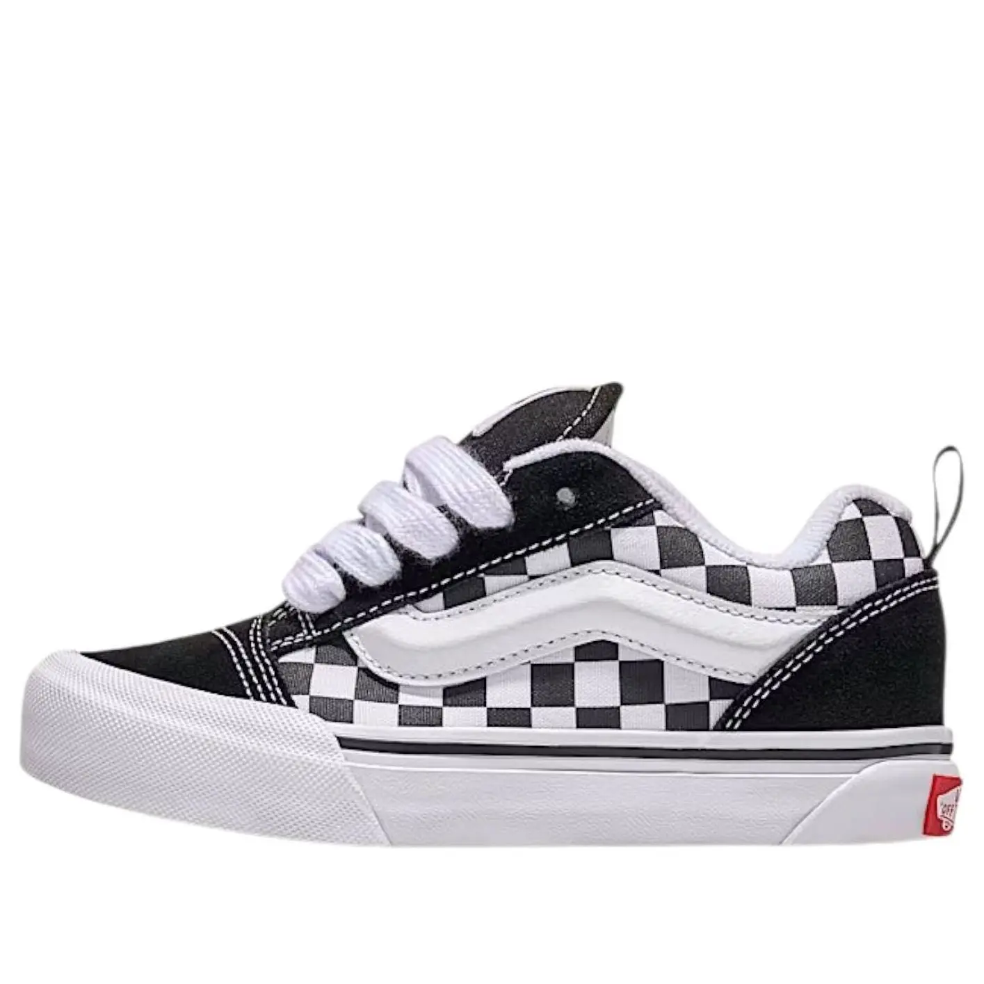 VANS Boys' Knu Skool Checkerboard Sneakers - Casual Low Top Skate Shoes with Laces for School Footwear, Checkerboard Shoe, Round Toe, Classic Style, 11-14 Yrs, Child-Sized, Brand Identity, 12 - 13 Years, Skater Shoes, Trainer Sneakers