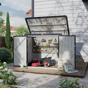 AOXUN 60 Cu. Ft Outdoor Trash Can Storage, 5x2.6Ft Outdoor Storage Shed, Horizontal Metal Shed w/Lockable Doors & Waterproof Lid Chain - Holds Trash Cans, Toys, Garden Tools for Garden/Backyard/Patio