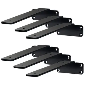 VEVOR Shelf Bracket, 8'L x 4'W x 1.6'H 6 Pcs, Heavy Duty Floating Shelf Brackets, Brackets for Shelves, 5mm Thick Matte Black L Shelf Bracket,Steel Shelving Brackets with 160 lbs Load Capacity