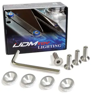 iJDMTOY 4pc JDM Racing Style M6 Silver Aluminum Washers Bolts Kit For Car License Plate Frame, Fender, Bumper, Engine Bay, etc