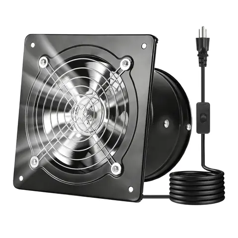 VEVOR 6 inch High Velocity Wall Mount Exhaust Fan, 308 CFM Fast Vent, Sturdy Steel Construction, Backdraft Damper Protection, On-Off Switch, 27W Low Energy Efficient, High Airflow Performance, Ideal for Garage, Workshop, Attic, Black