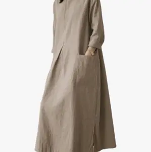 ACWUMU Women's Cotton Linen Long Sleeve Maxi Dress Crew Neck Side Slits Flowy Casual Dress with Pockets | MUST PURCHASE AT https://amzn.to/4sXnN43