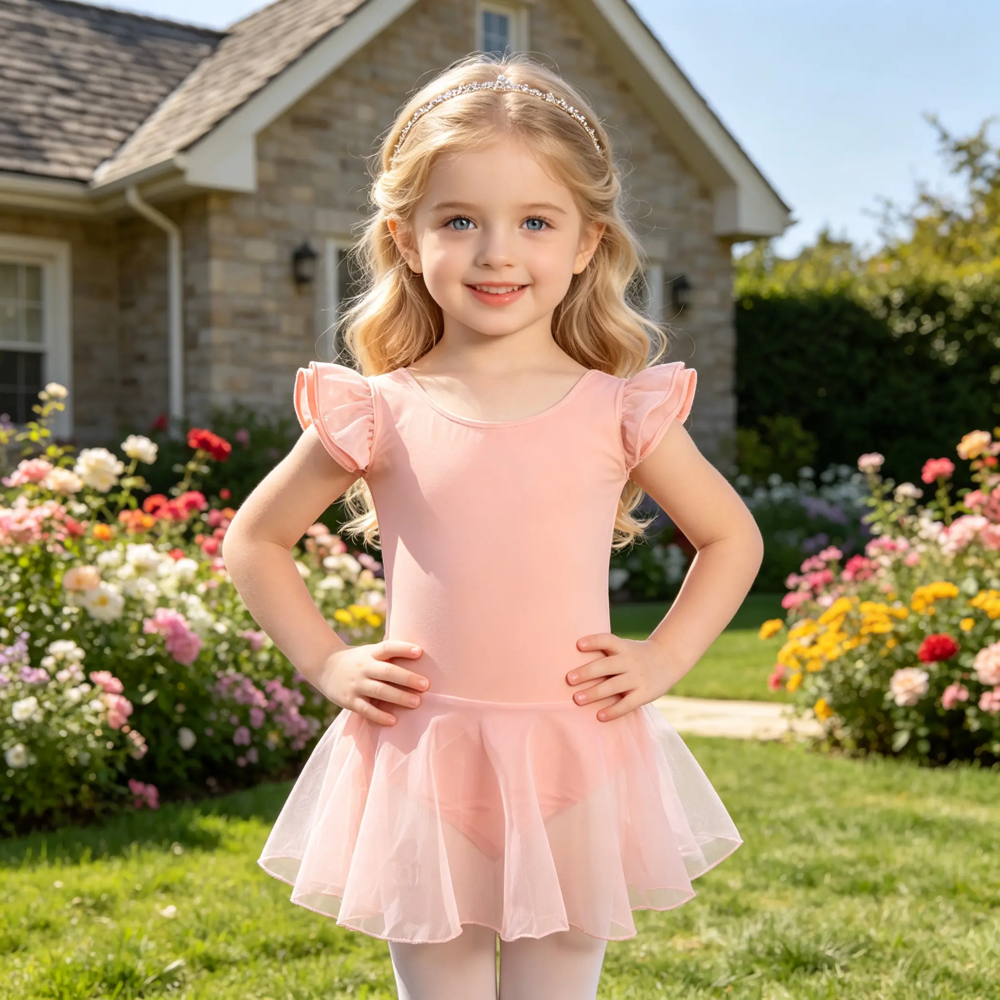 Girls Ballet Leotard Tutu Dress Toddler Pink Ruffle Sleeve Tulle Skirt for Ballet Class Dance Recital Performance Gymnastics Outfit