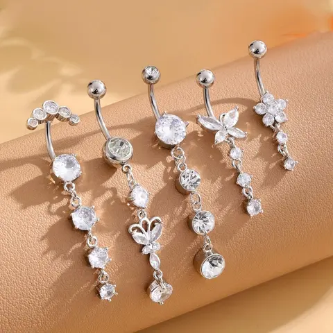 Women's Elegant Butterfly & Flower Design Belly Button Rings, Cute Trendy Belly Piercing Jewelry, Fashion Body Jewelry for Party & Daily Decor, Body Piercings, Body Jewellery