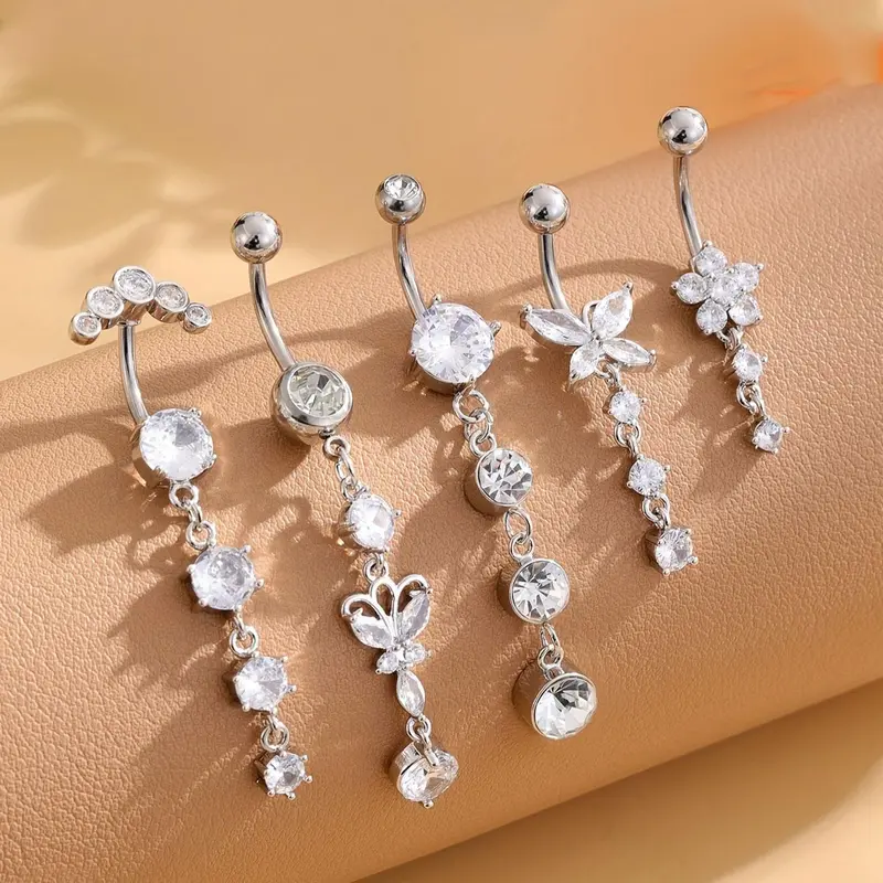 Women's Elegant Butterfly & Flower Design Belly Button Rings, Cute Trendy Belly Piercing Jewelry, Fashion Body Jewelry for Party & Daily Decor, Body Piercings, Body Jewellery