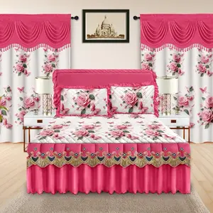 Liliana Collection 5 pcs Bed Skirt Set for King Size Bed with Floral Design and Pink Color - Elevate Your Bedroom Decor with Elegance and Style