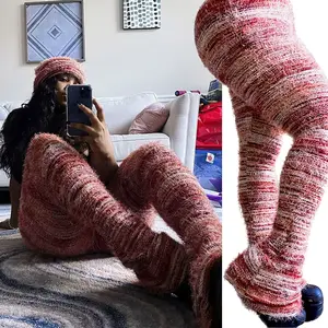 Fuzzy Flare Pants for Women 2024 Winter High Waist Leggings, Fashionable Casual Skinny Clubwear with Stacked Fur, Sexy Flared Design for Ultimate Comfort and Style JENYAGE