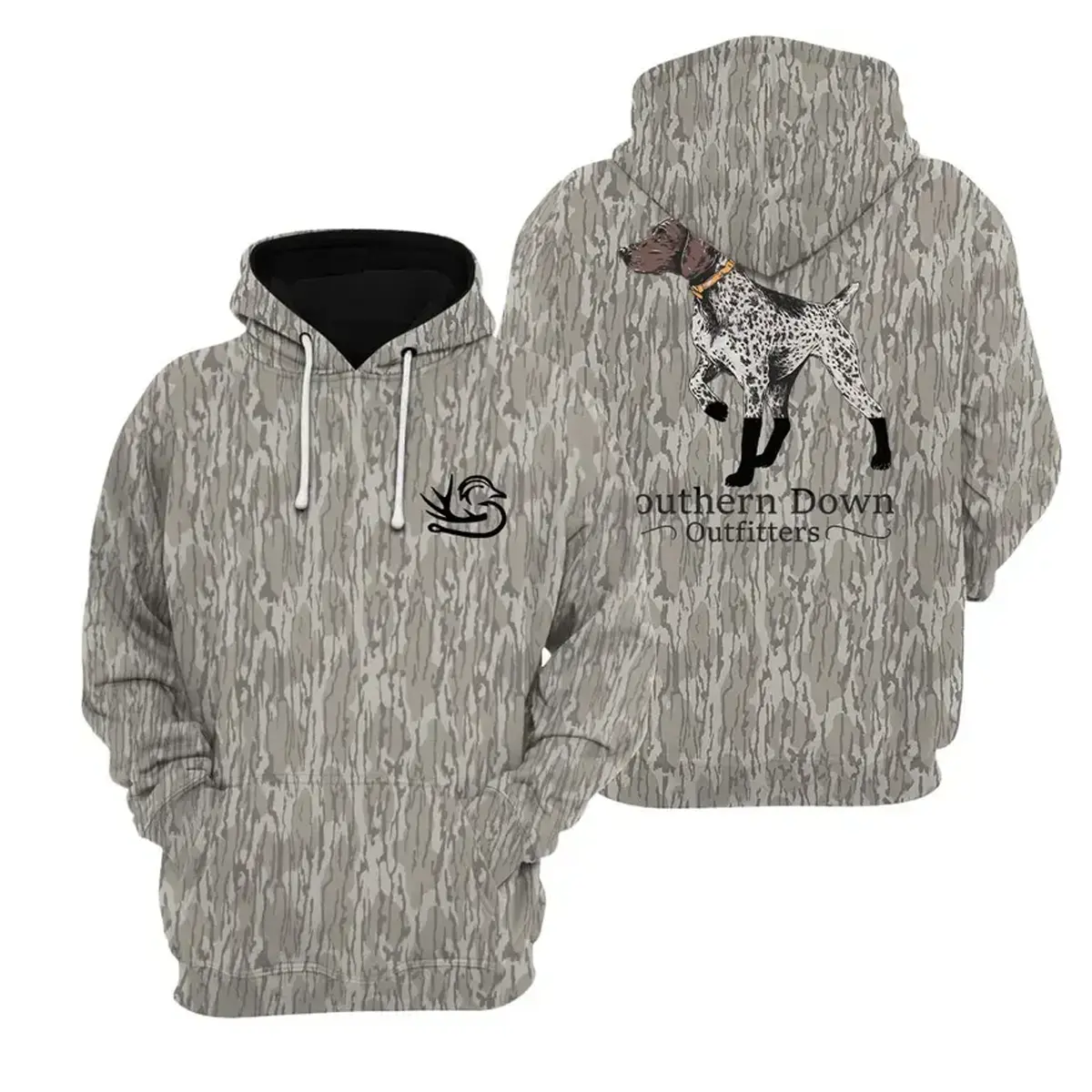 Southern Down Outfitters Hunting Dog Camo 3D Hoodie, Sweater , Men's Hunting Camo Hoodie, Sweater , Mossy Oak Bottomland , Vintage 3D , Gift Idea, Gift for Dad or Husband,Perfect For Outdoor Enthusiasts