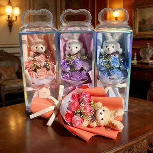 Cute Bunny Doll Realistic Flower Bouquet Romantic Gift Box, Birthday Anniversary Surprise, Thank You Gift for Mom Grandparents, Valentine's Day Present