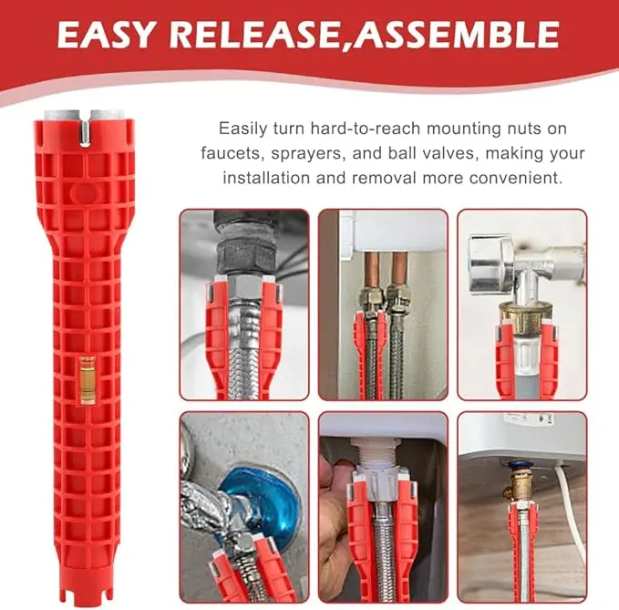 14-in-1 All-Purpose Basin Wrench, 8-in-1 Design Hand Tool for Bathroom & Kitchen Fitting Repairs, Ideal for Tight Spaces, Perfect for DIY Enthusiasts