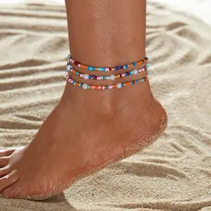 Beach Jewelry for Women - Colorful Bohemia Beaded Shell Imitation Pearl Charms Multi-layer Anklet, Exquisite Boho Chic Girls Anklet, Perfect for Summer Vacation, Beach Wedding, Party boho anklet summer beach anklet jewelry anklet jewelry elegant boho