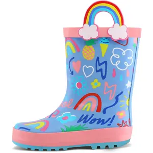 Kids Rain Boots Waterproof Printed Rubber boots with Handles