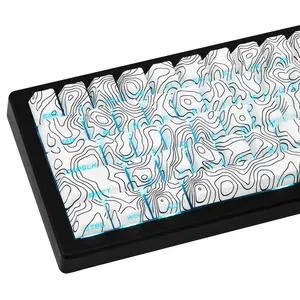 131 Keys White Topographic PBT Keycaps, Cherry Profile Side Print Shine Through Dye Sublimation Keycap Set, Compatible with Cherry MX Switch Mechanical Gaming Keyboards