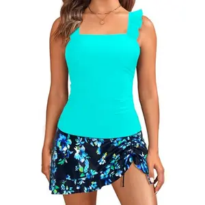 Yonique Tankini with Skirt - Two Piece Swimsuit Tummy Control Bathing Suit Ruffle Swimwear
