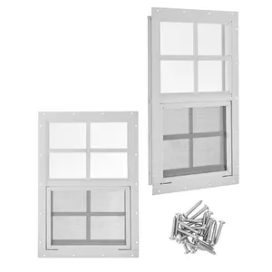 Garvee 2 Pack 14" x 21" Small Sliding Shed Windows with Aluminum Alloy Frame, Tempered Glass, Fiberglass Screen, Flush Mount Design for Shed, Chicken Coop, and Household, Easy Installation
