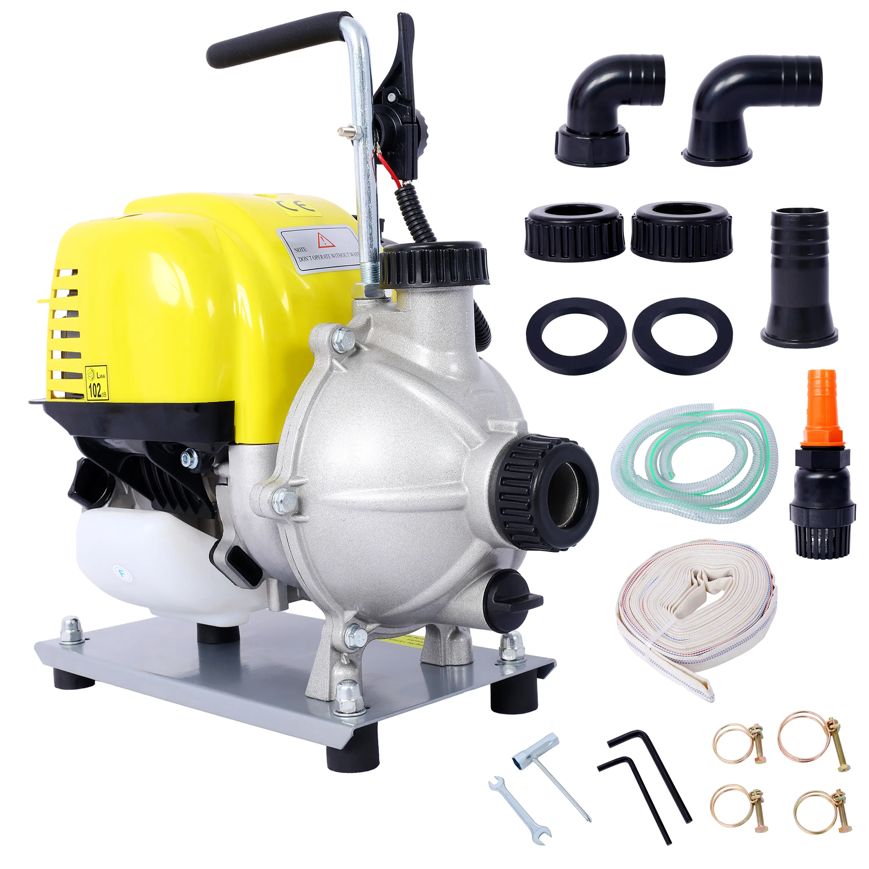 Hdmw 38CC 4 Stroke Gasoline Water Pump 1.5Inch Portable Gas Powered Transfer Pump Commercial Engine Water Pump for Flood Landscaping or Gardening Irrigation 8500r/min,10FT x 1"Suction 1.5"  lay flat hose
