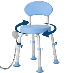 Height Adjustable 360° Swivel Bath Chair with Backrest, Non-Slip Shower Seat for Elderly & Disabled, Stable Bathroom Stool for Bathtub or Shower