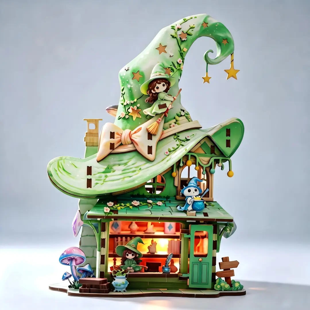 DIY 3D Wooden Puzzle Fairy House Kit with LED Light, Fantasy Forest Miniature Cottage Model, Wooden Craft Assembly Toy, Creative Gift for Teens & Adults, Home Desk Decor Dollhouse Kit