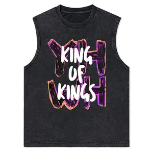 King Of Kings Christian Washed Tank Top, Gym Essential, Vintage Casual Crewneck Short Sleeves Menswear T-shirt Classic Cotton Fabric Streetwear