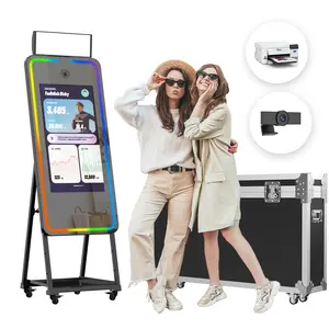 MWE 49" Magic Mirror Photo Booth – 32" Touch Screen, 1200W Selfie Camera, Built-in Dye Sublimation Printer (6-8"), RGB LED Strip Light, Chacktok App & Remote Control for Events