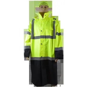 212 MAIN 48 in. 2-Tone Lime & Black Oxford Cloth Waterproof Rain Coat, ANSI Class 3, Roll-Away Hood, 3X Large Size, Two-Tone
