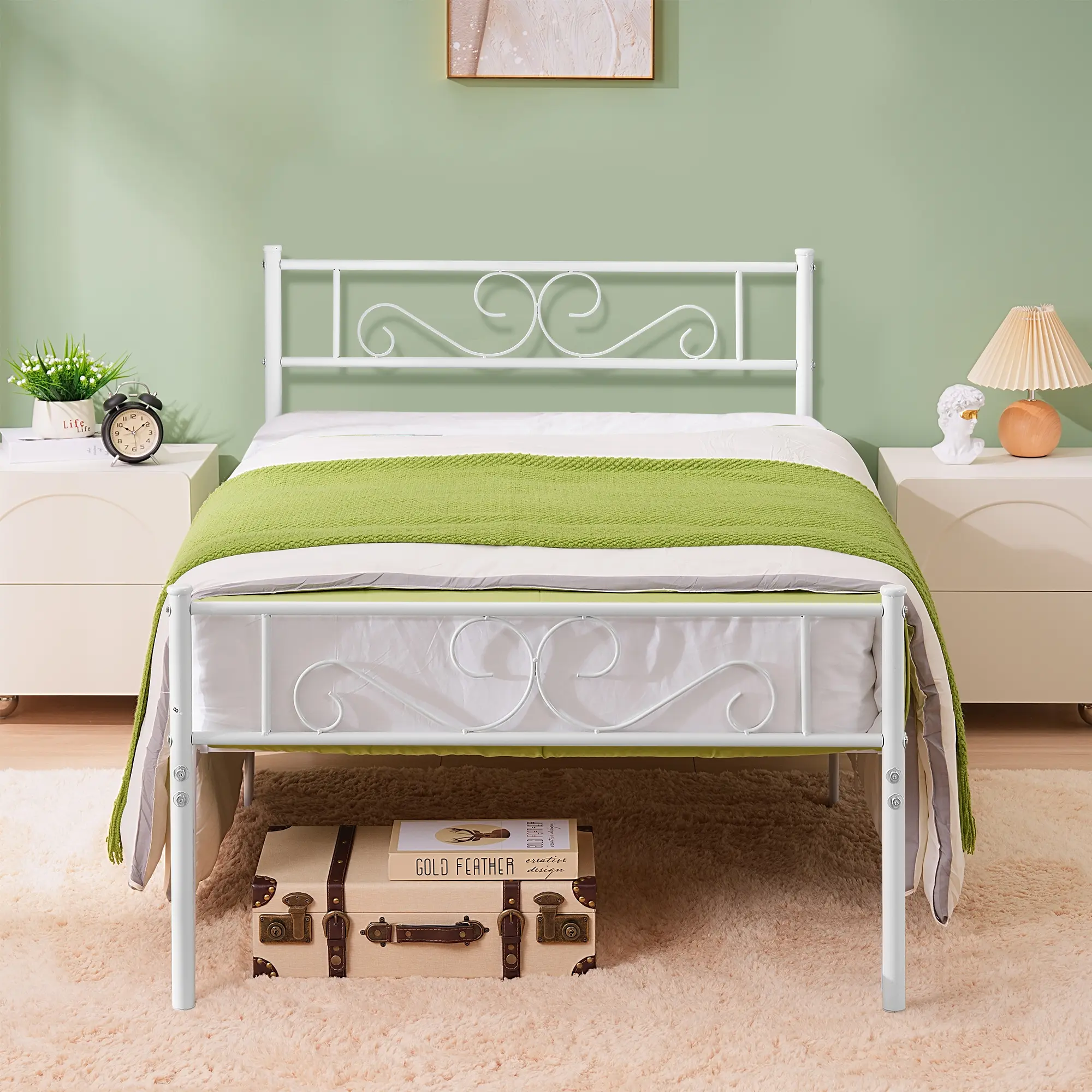 VECELO Metal Platform Bed Frame with Headboard & Footboard, Steel Slats Mattress Foundation, No Box Spring Needed, Twin Full Queen Bed White, Bed Frame Full Bed, Clean Lines
